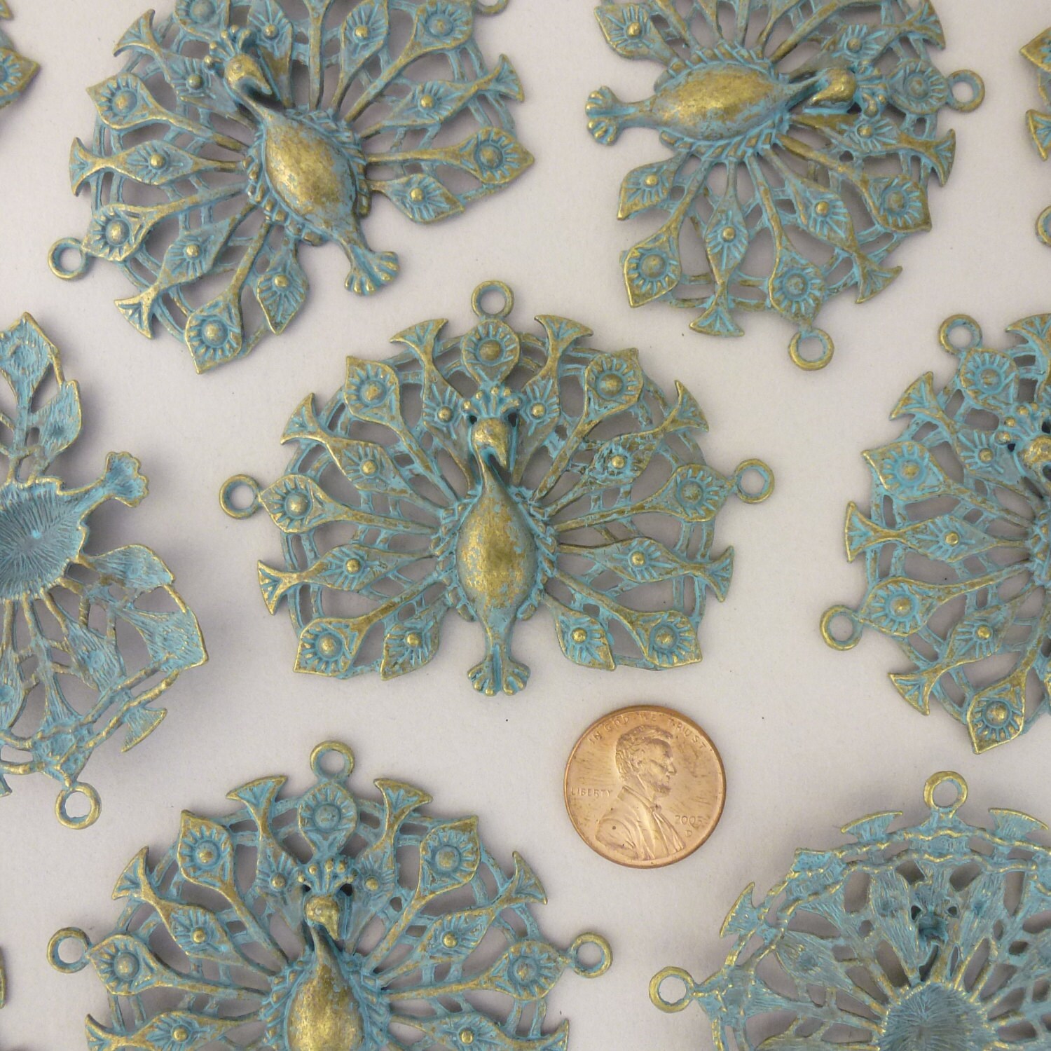 2 Peacock Charm Pendant Gold SP1252 from TIJC on Etsy Studio