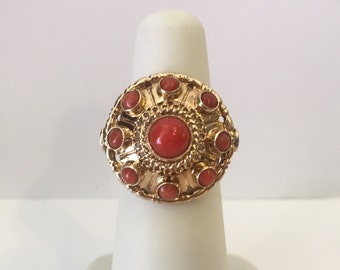14k Gold Coral Vintage Dome Ring