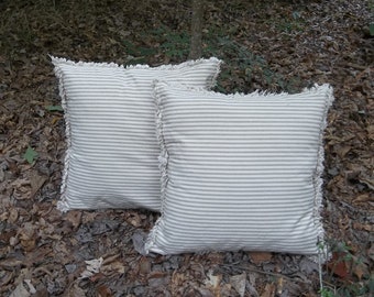 CUSTOM Ticking Pillows Decorative Pillows Ticking Pillow Shams Bedroom Pillows French Country Accent Pillow Cover Choice of Colors Set of 2