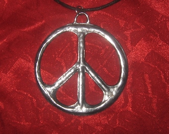 Large 60MM Peace Sign Silver Tone Pendant Necklace