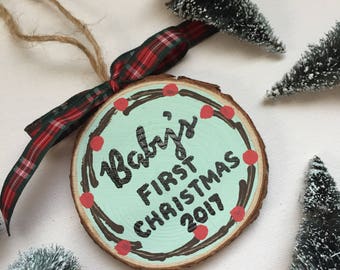 Personalized First Christmas Ornament, Baby's First Christmas Ornament, "Our" First Christmas Ornament, Personalized Wood Slice Ornament