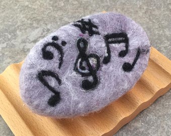 Felted Goat Milk Soap - Blackberry Green Tea Scented with Whimsical Music Notes