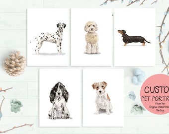 Custom Pet Portrait Watercolor, Original Watercolor Painting, Custom Dog Portrait, Dog Print, Dog Painting, Memorial Art Custom Gift For Her