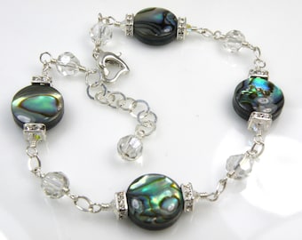 Abalone Bracelet, Teal Shell Jewelry, Paua Shell, Sterling Silver, Wire Wrapped, Beach Jewelry, Handmade, June Birthday, Ready To Ship