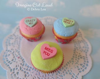 Fake Cupcake SET Conversation Valentine Hearts Candy Kitchen Decoration Food Prop