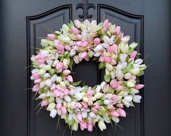 EASTER TULIPS Wreath, SPRING Front Door Wreath, Front Porch Tulip Wreaths, Spring Tulips, Mother's Day Wreath, Easter Wreaths, Spring Wreath