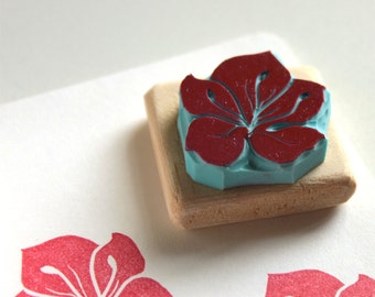 Sakura cherry blossom, flower stamp, hand carved, wood mounted