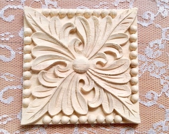 Square wood furniture applique, furniture embellishment, wood onlay, furniture decoration, wood embellishment, wood carving, 2 pcs