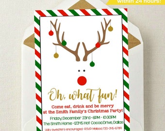 Christmas Invitation // Christmas Party Invitation // Christmas Invite // Holiday Invitation // Rudolph the Red-Nosed Reindeer // Christmas
