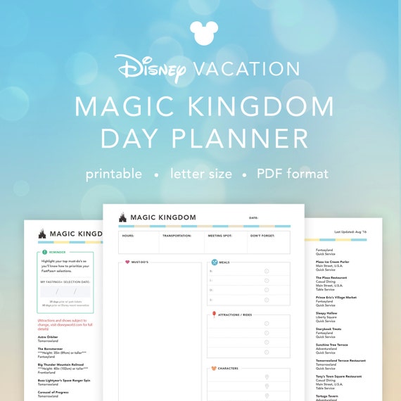 Disney Vacation Magic Kingdom Planner Daily Planning Sheet