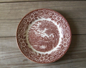 Vintage Brown Tranferware Plate / Broadhurst Staffordshire Ironstone / Made in England