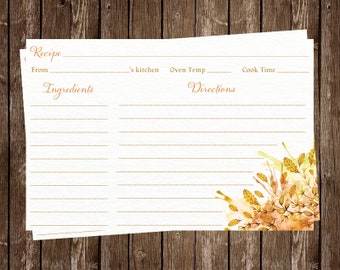 Recipe Cards, Bridal Shower, Wedding, Autumn, Leaves, Orange, Fall, New Home, Housewarming, Fall in Love, 24 Printed Cards, FREE Shipping