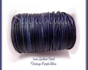Purple Blue Leather Cord, Round Leather Cord, 16ft Leather Cord, 1mm thick Cord, Blue Leather Cord, Soft Leather Cord