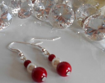 Wedding earrings Burgundy and ivory pearls