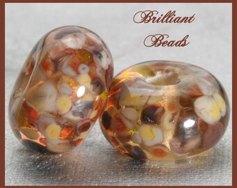 Sable...Brown & Taupe Mix Glass Spacer Bead Pair...Handmade Lampwork Beads SRA, Made To Order