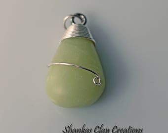 Polymer Clay Faux Sea Glass Pendant - wire wrapped - yellow