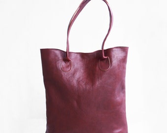The Essential Tote in Wine / Leather Tote Bag / Leather Bag / Red Tote Bag / Burgundy Tote Bag /Red Leather Tote /Leather Handbag