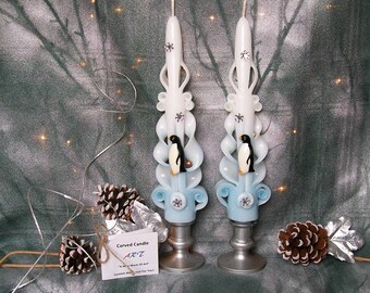 Penguin Candles, Hand Carved Tapers - , Unique Gift Idea, Mantle Decor, Winter Home Decor, Gift For Her