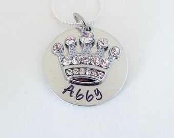 SALE ------- Custom Personalized Hand Stamped Name with Rhinestone Crown Necklace