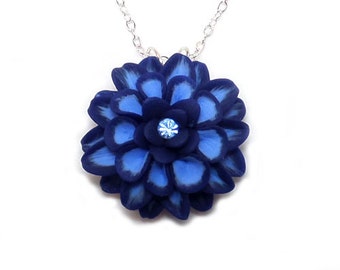 Colorful Dahlia Rhinestone Necklace - Dahlia Pendant Necklace, More Colors