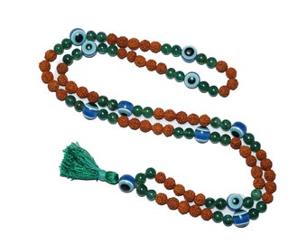 Natural Gemstone Mala Beads Evil Eye Green Jade Healing Chakra Stone Rudraksha Japamala Spiritual Necklaces