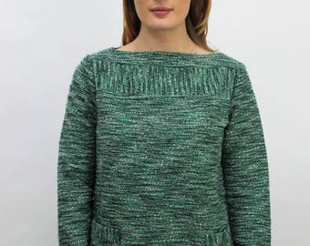 1960s Green Marl Jumper with Pockets Size UK 10, US 6, EU 38