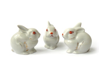 rabbit figurine, bunny figurine, figurine rabbit, white rabbit, ceramic rabbit, rabbit decor, Easter decor, porcelain rabbit, figurine set