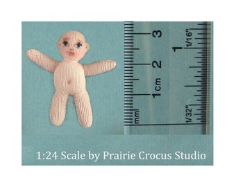 1:24 scale baby 1.25" inch. Soft tiny 3cm cloth doll with painted face. Miniature baby half inch scale.