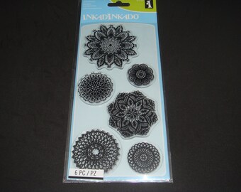 Inkadinkado- Clear Stamp Set- 4" x 8"- 6 piece set "Decorative Doilies"