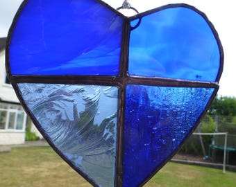 Blue Stained Glass Heart - Traditional Glass Suncatcher Light Catcher
