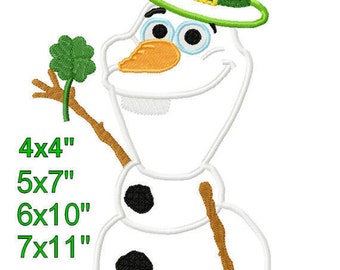 St Patricks 0laf Snowman Pinch Proof green hat clover Machine Applique Embroidery Design Pattern 4x4 5x7 6x10 7x11 INSTANT DOWNLOAD