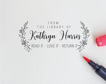 From the library of - Custom Name Stamp - This Book Belongs to - Handmade Stamp - Teacher stamp - Classroom stamp -Custom Rubber Stamp RE960