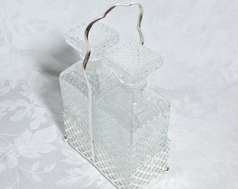 Vintage Clear Glass Double Decanter Set with Silver Plate Caddy - Made in Italy