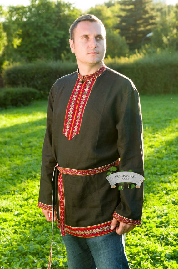 Russian traditional linen shirt Elisey Kosovorotka shirt Men