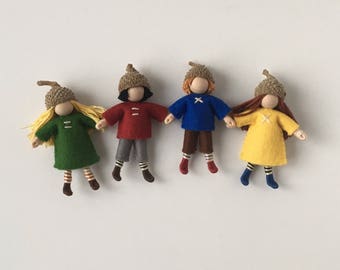 Acorn Cap Dolls-- set of four little woodland dolls