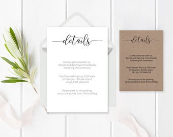 Wedding Details Card Template, Printable Wedding Info, Accommodations Card, DIY Editable Invitation, Rustic Wedding, Wedding Enclosure Cards