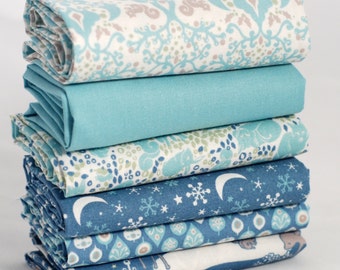 Fat quarter tissu bundle - 100 % coton - turquoise & bleus nuit imprimés woodland - quilting jouet de nid d’ange artisanat couture coussin