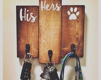 His Hers Key and Leash Holder / Wedding Gift For Couples / Newlywed Gift / Entryway Key Hooks