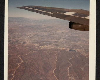 Vintage Color Snapshot Photo Through Airplane Window Wing and Town Near Las Vegas 1960's, Original Found Photo, Vernacular Photography