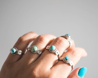 Silver Turquoise Ring * Turquoise Ring * Stacking Ring * Spiral Ring * Round Turquoise * Turquoise Jewelry * Blue Rings * Turquoise Rings