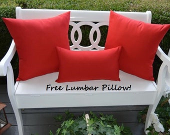 Set of 2 - 20" Indoor / Outdoor Solid Color Throw Pillows + FREE LUMBAR PILLOW - Choose Solid Color