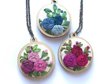 Mini Embroidery Hoop. Pendant Necklace. Hand Embroidered Jewelry. Mini Hoop Jewelry. Embroidery Pendant. Gift for wife. Girlfriend gift.