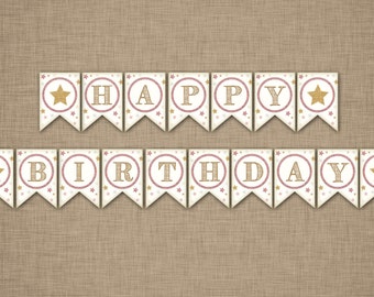 Twinkle Twinkle Little Star Happy Birthday Banner - Blush Pink and Gold Glitter