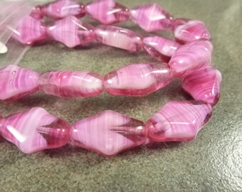 Dark Pink/White/Rose Czech Pressed Pinched Diamond 17x11mm 5pc