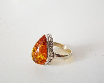 Amber Sterling Ring Butterscotch Baltic Sz 7 925 Silver Poland