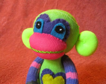 Swoosh - Best Friend Sock Monkey Plush - Purple Stripes Pink - Handmade Doll