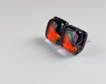 Dragonfly dichroic glass sterling silver earring studs