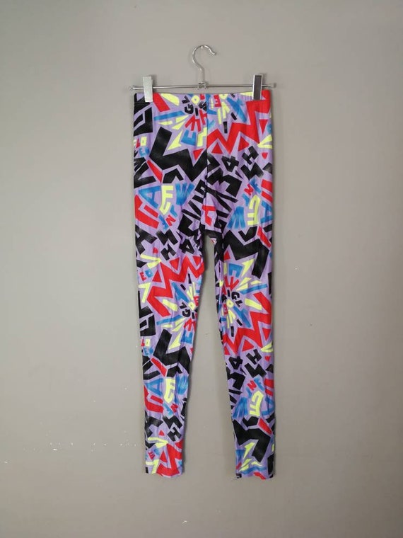 90s leggings / vintage 90s cycling leggings / vintage yoga pants / 90s retro abstract purple lycra leggings / 90s gym leggings / MEDIUM