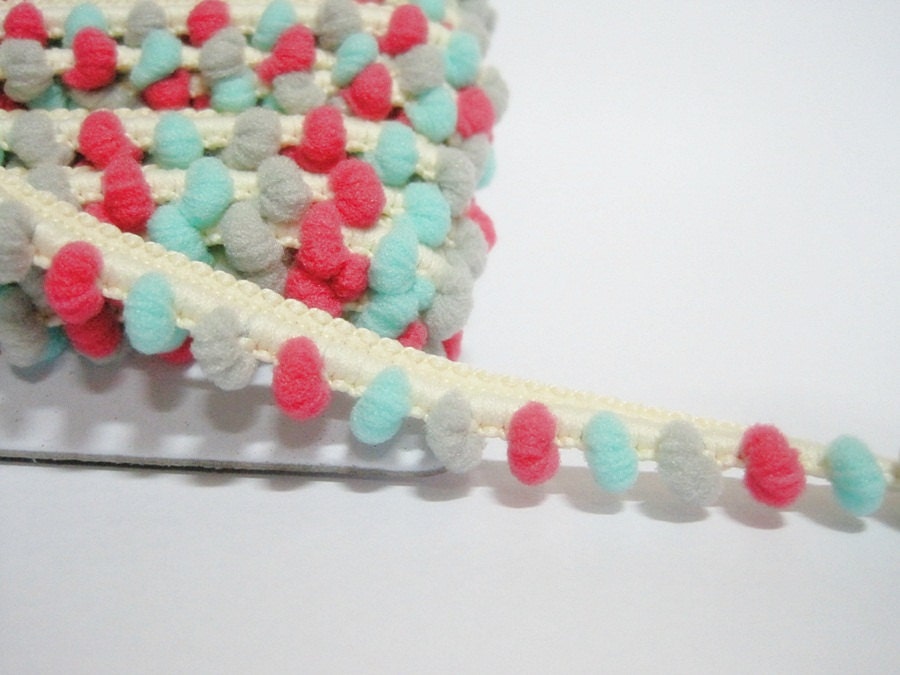 5 Yards Multicolored MintGrayShocking Pink Mini Pom Pom Trim