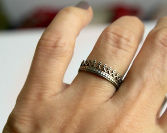 Sterling Silver Crown Ring - Princess Ring - Stack Ring - Stacking Ring - Stackable Ring